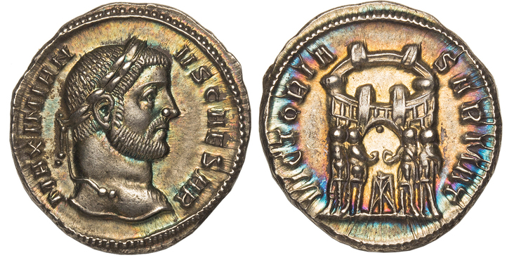 ROMAN IMPERIAL. Galerius Argenteus silver coin. Images courtesy Atlas Numismatics