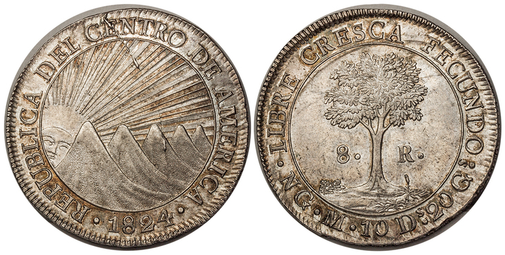 CENTRAL AMERICAN REPUBLIC. 1824-NG M AR 8 Reales. Images courtesy Atlas Numismatics