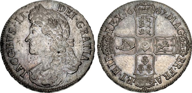 GREAT BRITAIN. England. James II. (King, 1685-88). 1687 AR Crown. Images courtesy Atlas Numismatics