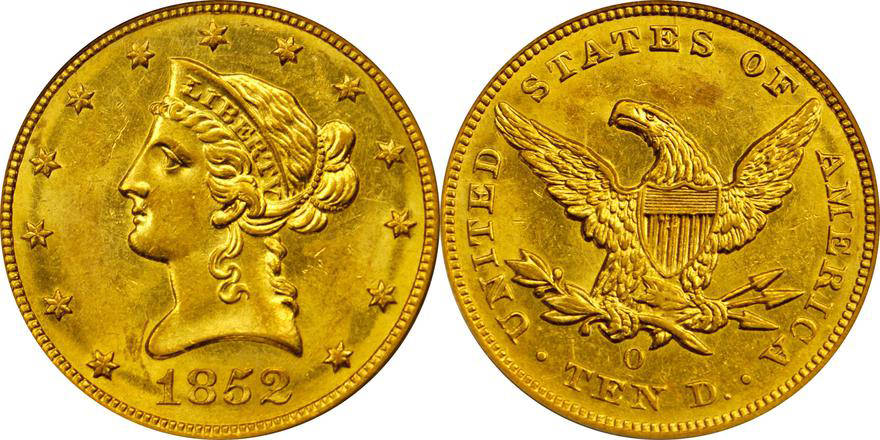 1852-O PCGS MS60, LOT 2153, COURTESY OF STACK'S BOWERS