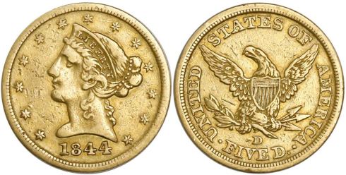 1844-D Coronet Head double eagle. Images courtesy Daniel Frank Sedwick, LLC