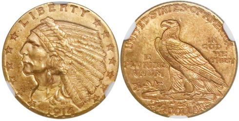 1914 Indian Head quarter eagle. Images courtesy Daniel Frank Sedwick, LLC