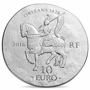 reverse, France 2016 Women of France: Joan of Arc 10 euro Silver proof Coin. Image courtesy Monnaie de Paris