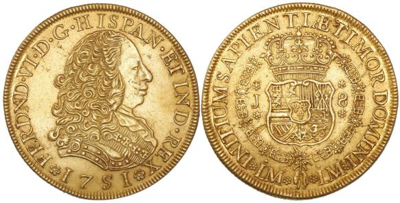 Ferdinand VI Lima, Peru, bust 8 escudos. Images courtesy Daniel Frank Sedwick LLC