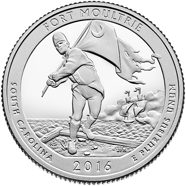 Reverse, United States 2016 America the Beautiful - Fort Moultrie at Fort Sumter National Monument Quarter. Image courtesy U.S. Mint