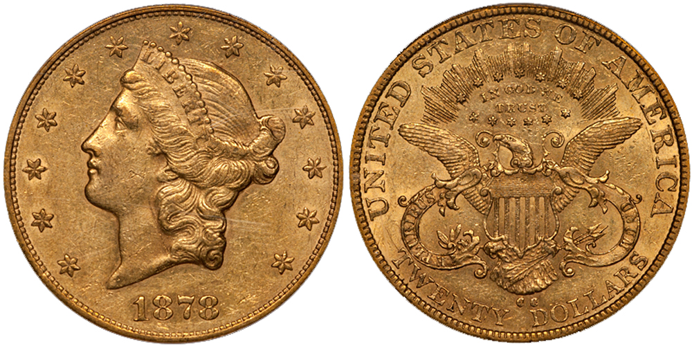 1878-CC $20.00 PCGS AU53. Images courtesy Doug Winter Numismatics