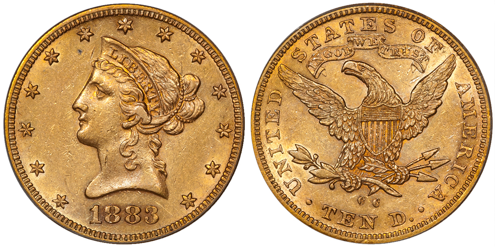 1883-CC $10.00 PCGS AU55. Images courtesy Doug Winter Numismatics