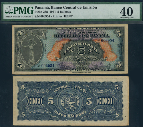 Bank of Panama, 5 balboas, 1941. Images courtesy Spink and Son