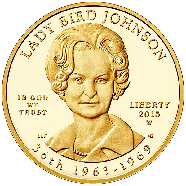 Obverse, United States 2015 Lady Bird Johnson $10 First Spouse Gold Coin