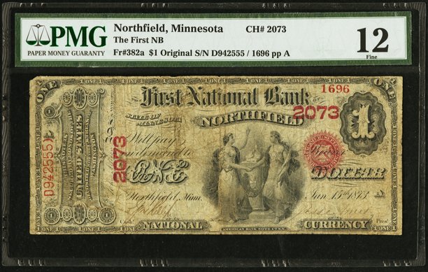 Front, First National Bank of Northfield $1 Note. Image courtesy Heritage Auctions, PMG