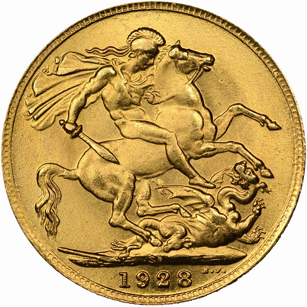Counterfeit 1928 South Africa Gold Sovereign reverse