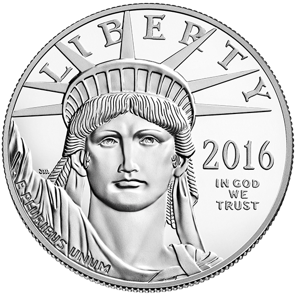 Obverse, United States 2016 American Platinum Eagle Proof coin. Image courtesy U.S. Mint