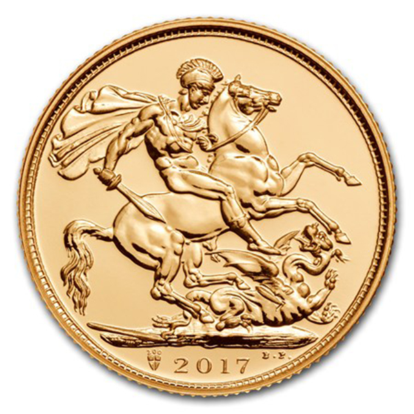 Reverse, United Kingdom 2017 Sovereign 200th Anniversary gold bullion coin. Image courtesy APMEX
