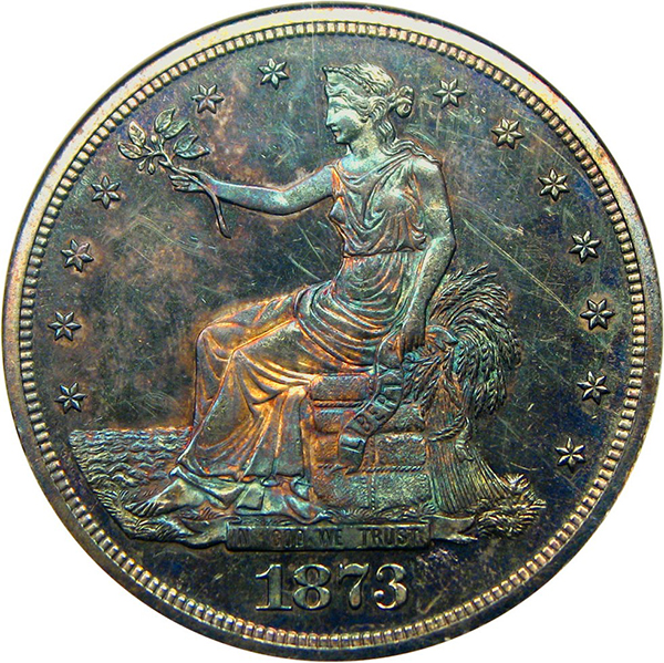United States 1873 Trade Dollar Silver Coin. Image courtesy David Lawrence Rare Coins