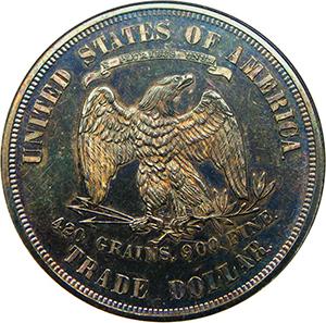 Reverse, United States 1873 Trade Dollar Silver Coin. Image courtesy David Lawrence Rare Coins