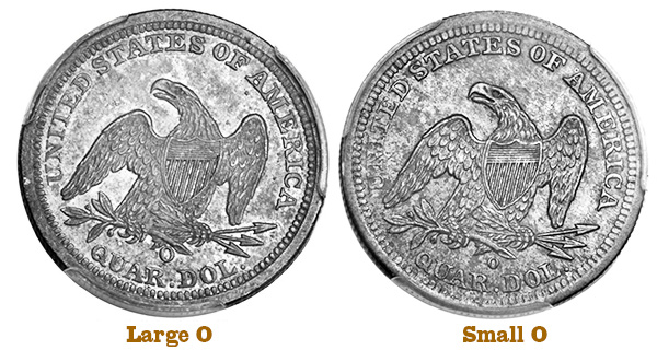 The 1843-O Large O and Small O quarter reverses