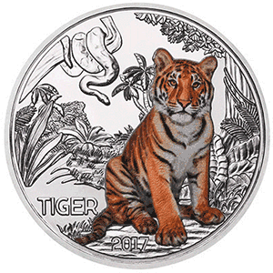 Animation of glow-in-the-dark elements on the reverse of the 2017 Colorful Creatures: The Tiger 3 Euro Coin. Image courtesy Austrian Mint