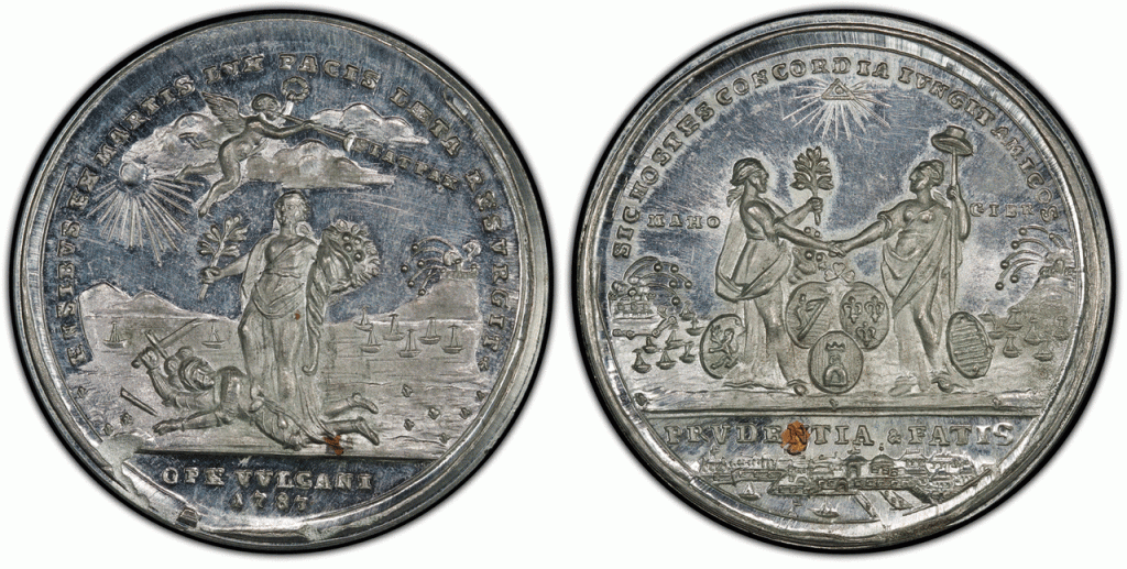 UNITED STATES OF AMERICA. Treaty of Versailles. 1783 White Metal (with CU Plug) Medal. Images courtesy Atlas Numismatics