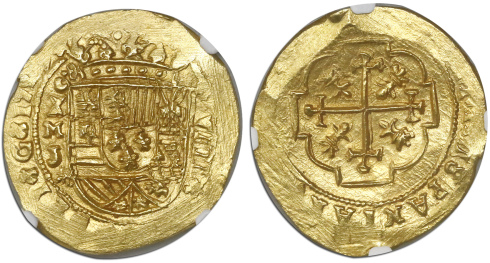 An MS 66 1713 Mexico gold 8 escudos from the 1715 Fleet. Images courtesy Daniel Frank Sedwick, LLC