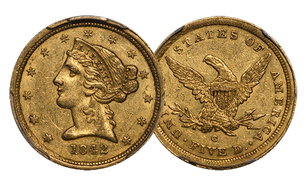 1842-C Five Dollar Gold Coin