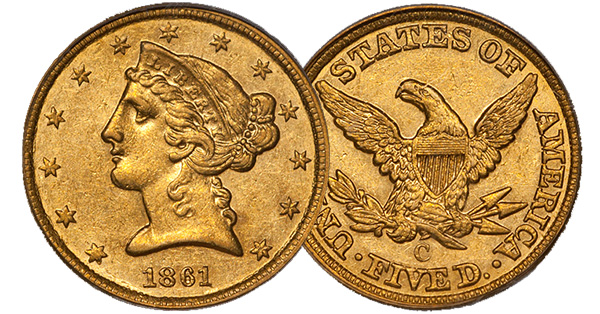 1861-C $5.00 Gold Coin