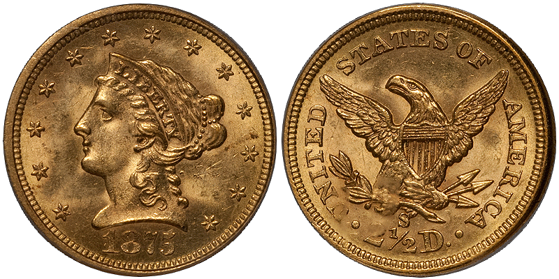 1875-S $2.50 PCGS MS63 CAC