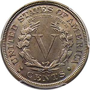 Reverse, United States 1912-D Liberty nickel, image courtesy David Lawrence Rare Coins