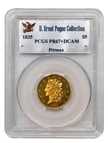 1835 Gold $5 - Ex: John Pittman - D. Brent Pogue