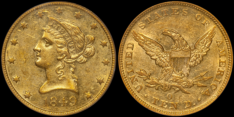 1849-O $10.00 PCGS AU58. Images courtesy Douglas Winter Numismatics