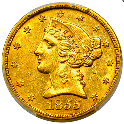 1855 $5 Gold Coin - David Lawrence Rare Coins Auction #958