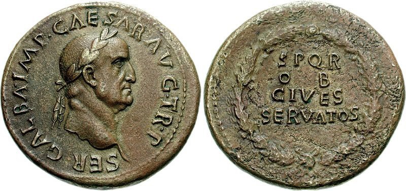 Brass sestertius of Galba. Images courtesy CNG, NGC