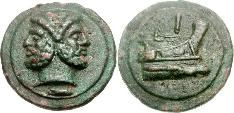 A cast copper as of the Roman Republic (issued c.225 to 217 BCE). Images courtesy CNG, NGC