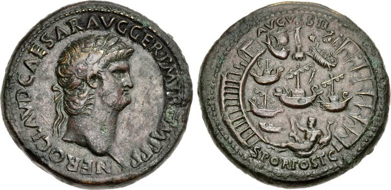 Brass sestertius of Nero. Images courtesy CNG, NGC