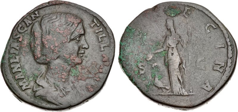 Sestertius of Manlia Scantilla. Images courtesy CNG, NGC