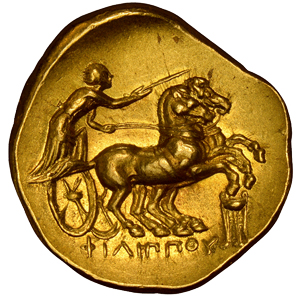 Ancient coins: Reverse - GREEK. KINGDOM OF MACEDON. Philip II. (King, 359-336 BCE). Posthumous issue, struck 322-317 BCE. AV Stater. Images courtesy Atlas Numismatics