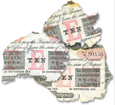 Three Torn Currency Notes