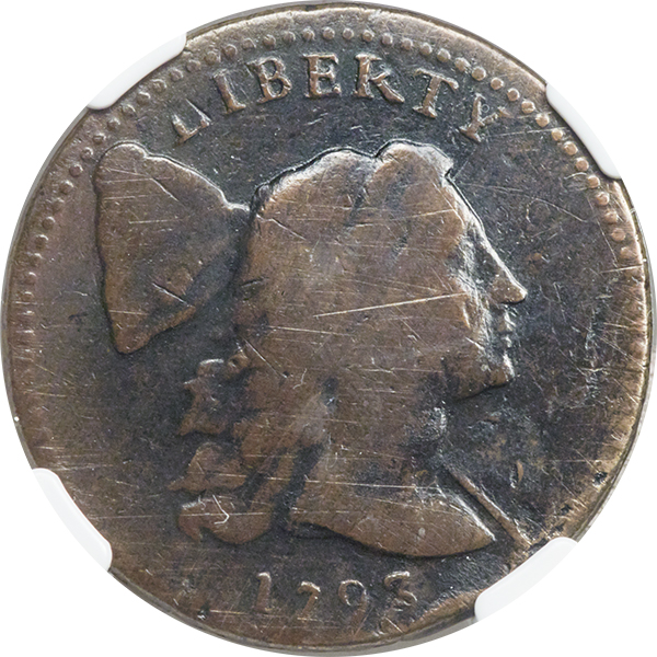 Fifth-finest known early American copper 1793 S-15 Large Cent, VG10 NGC. Image courtesy Heritage Auctions