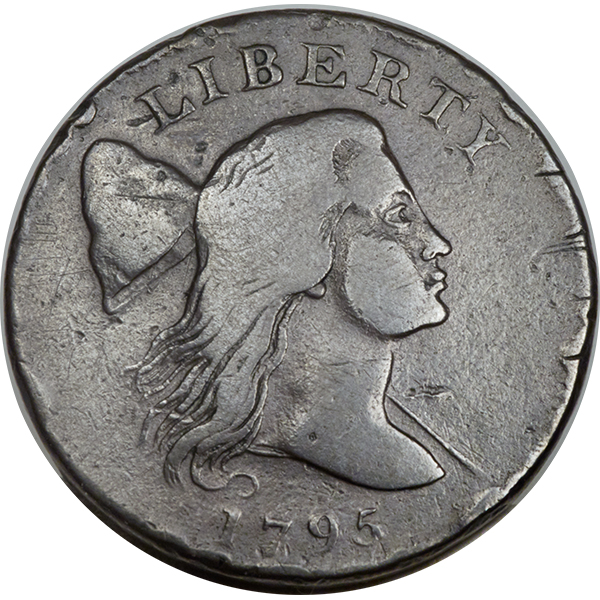 Early American copper Jefferson Head 1795 S-80 Large Cent, VG7 EAC. Image courtesy Heritage Auctions