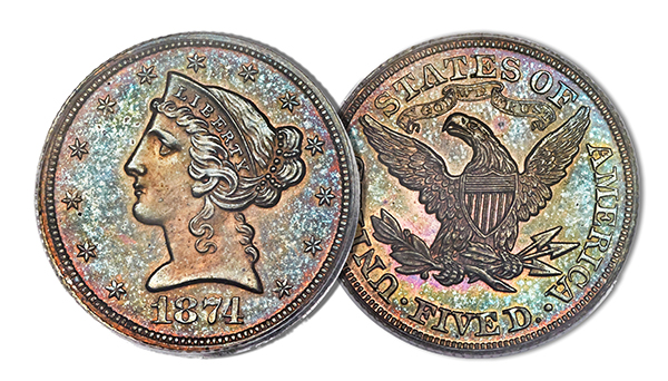 1874 Five Dollar Coin Pattern in Copper