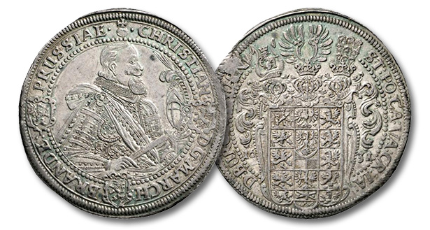 02 – 433. Brandenburg-Bayreuth. Christian (1603-1655). Taler 1631, Nuremberg. Very rare. This year unedited. From the E. von Waldenfels Collection. Extremely fine. Estimate: 10,000 euros. Starting price: 6,000 euros