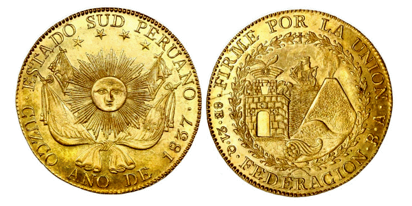 Treasure auction - A MS-64 1837 Cuzco, Peru, gold 8 escudos