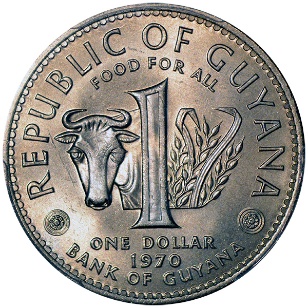 1970 Guyana One Dollar "Cuffy" Reverse