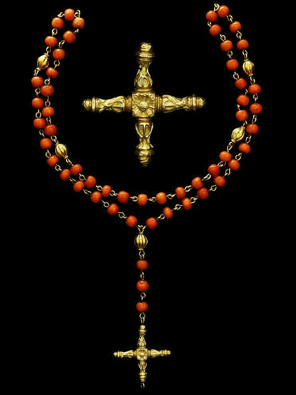 treasure auction - A gold and red-coral rosary recovered from the Atocha