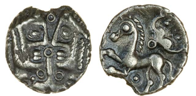 Cantii uninscribed silver unit, British Celtic coin. Images courtesy Spink