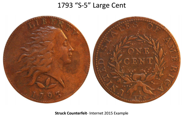 1793 S-5 Wreath Cent Counterfeit one page diagnostic image 1 - courtesy Jack Young, EAC