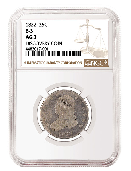 1822 25c NGC AG3 B-3 Variety Discover Coin