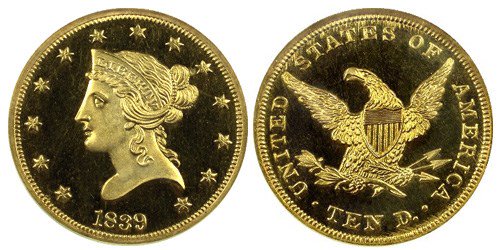 United States 1839 Liberty Head $10 eagle Proof gold coin