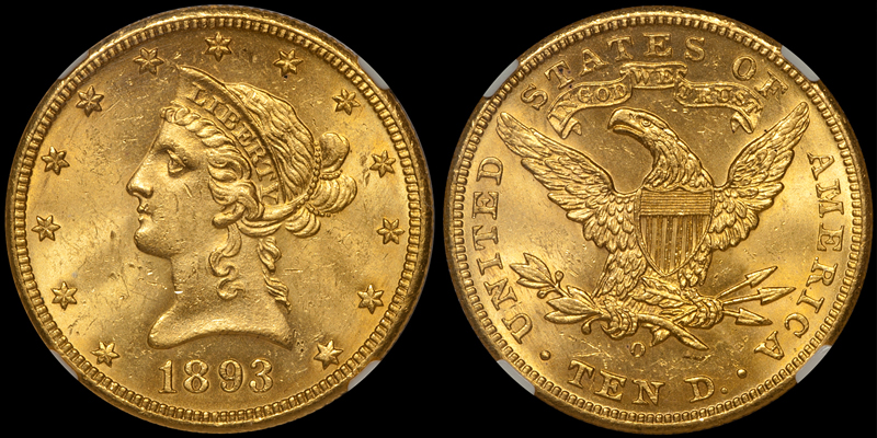 1893-O With Motto $10.00 Gold Eagle, NGC MS63. Images courtesy Doug Winter