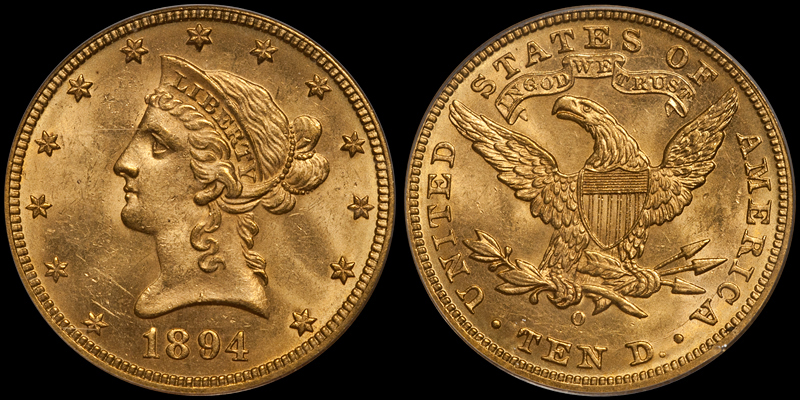 1894-O With Motto $10.00 Gold Eagle, PCGS MS63 CAC. Images courtesy Doug Winter