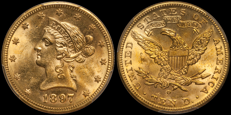 1897-O With Motto $10.00 Gold Eagle, PCGS MS63 CAC. Images courtesy Doug Winter